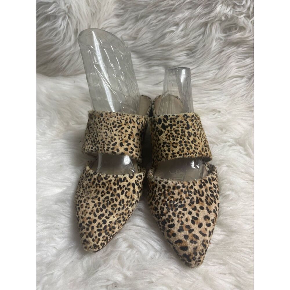 Matisse Leather calf hair Leopard Print Pointed Toe Slip-On Mules SZ8.5M